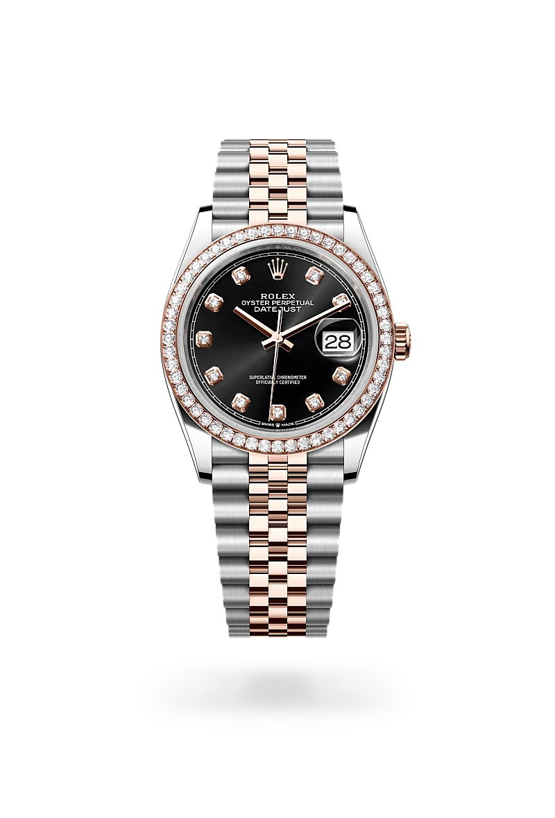 Rolex Datejust 36, Oyster, 36 mm, acier Oystersteel, or Everose et diamants, M126281RBR-0007