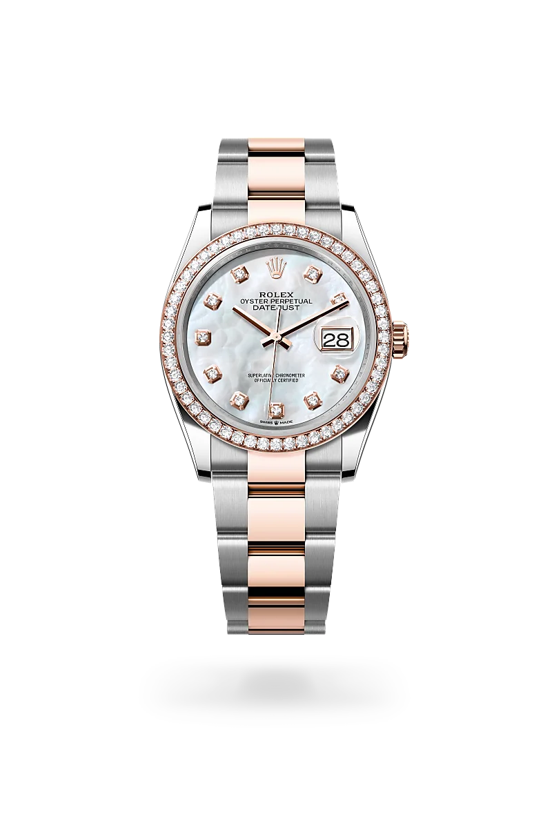 Rolex Datejust 36, Oyster, 36 mm, acier Oystersteel, or Everose et diamants, M126281RBR-0010