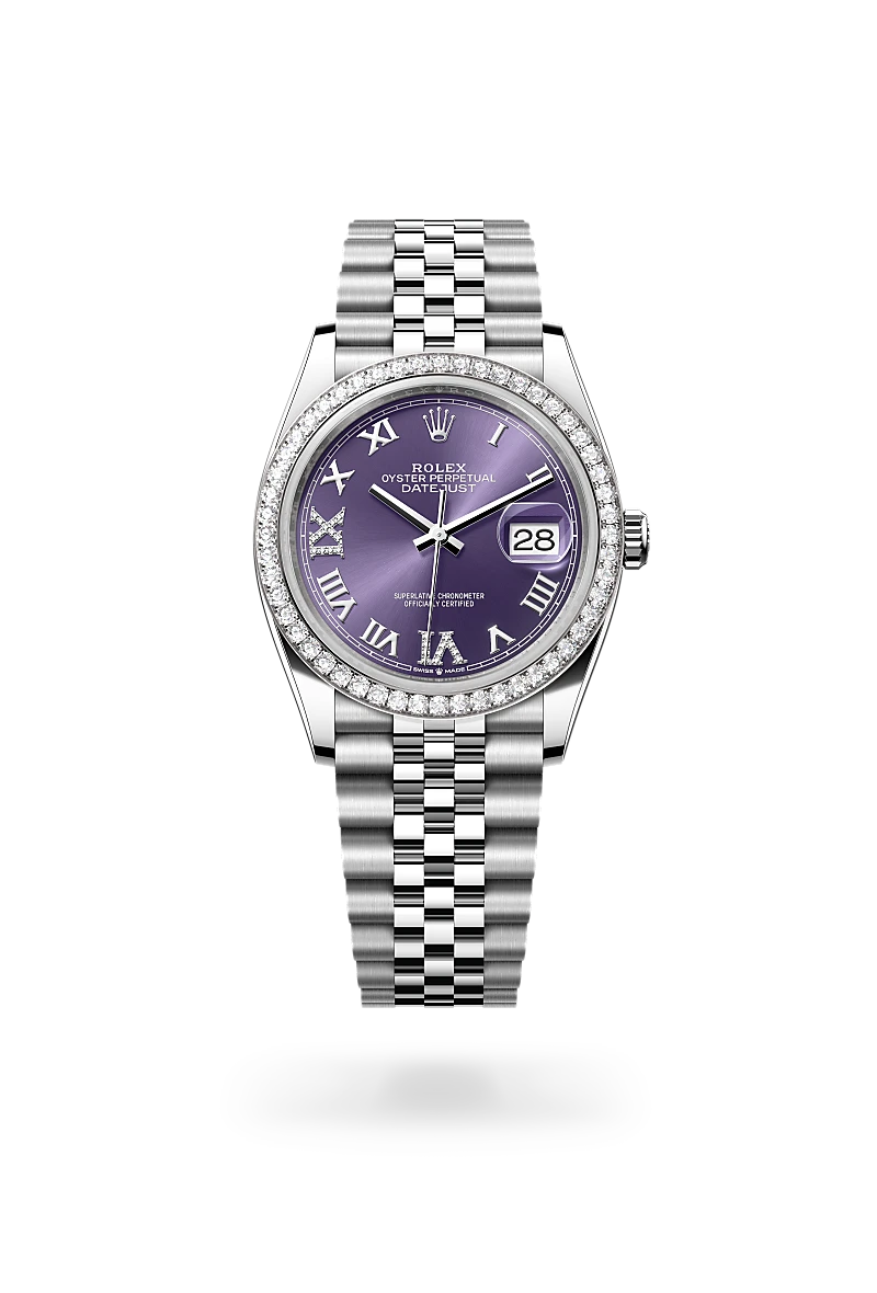 Rolex Datejust 36, Oyster, 36 mm, acier Oystersteel, or gris et diamants, M126284RBR-0013