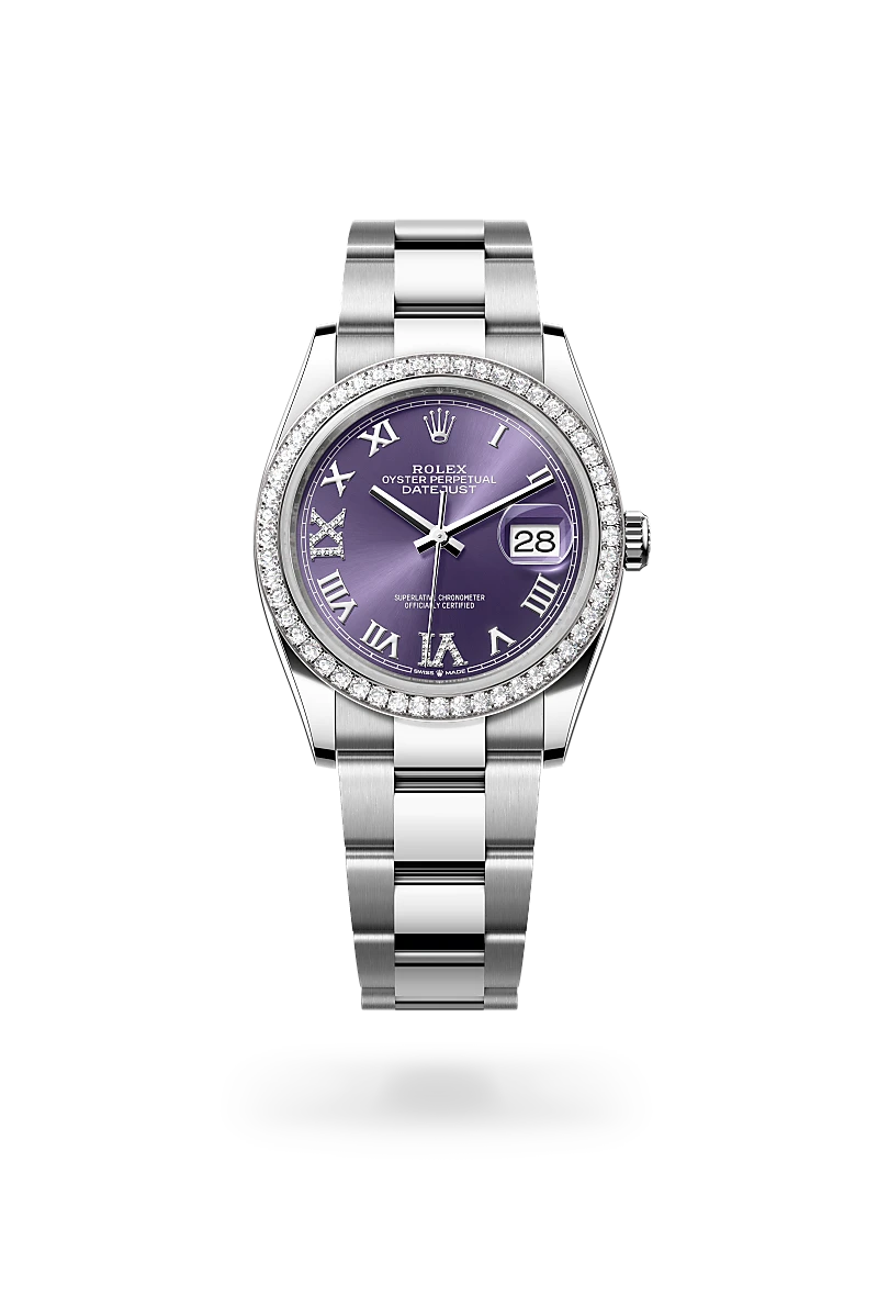 Rolex Datejust 36, Oyster, 36 mm, acier Oystersteel, or gris et diamants, M126284RBR-0014