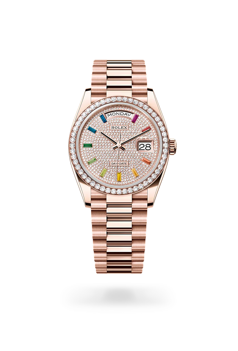Rolex Day-Date 36, Oyster, 36 mm, or Everose et diamants, M128345RBR-0042