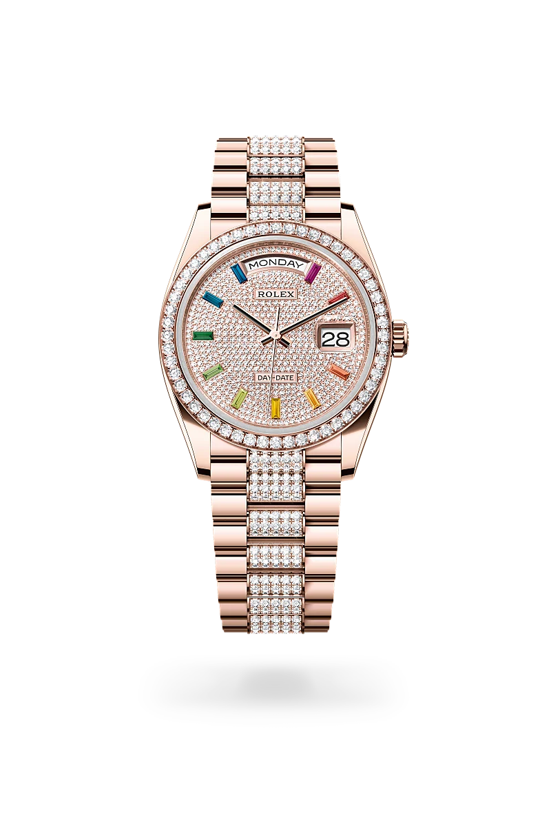 Rolex Day-Date 36, Oyster, 36 mm, or Everose et diamants, M128345RBR-0043