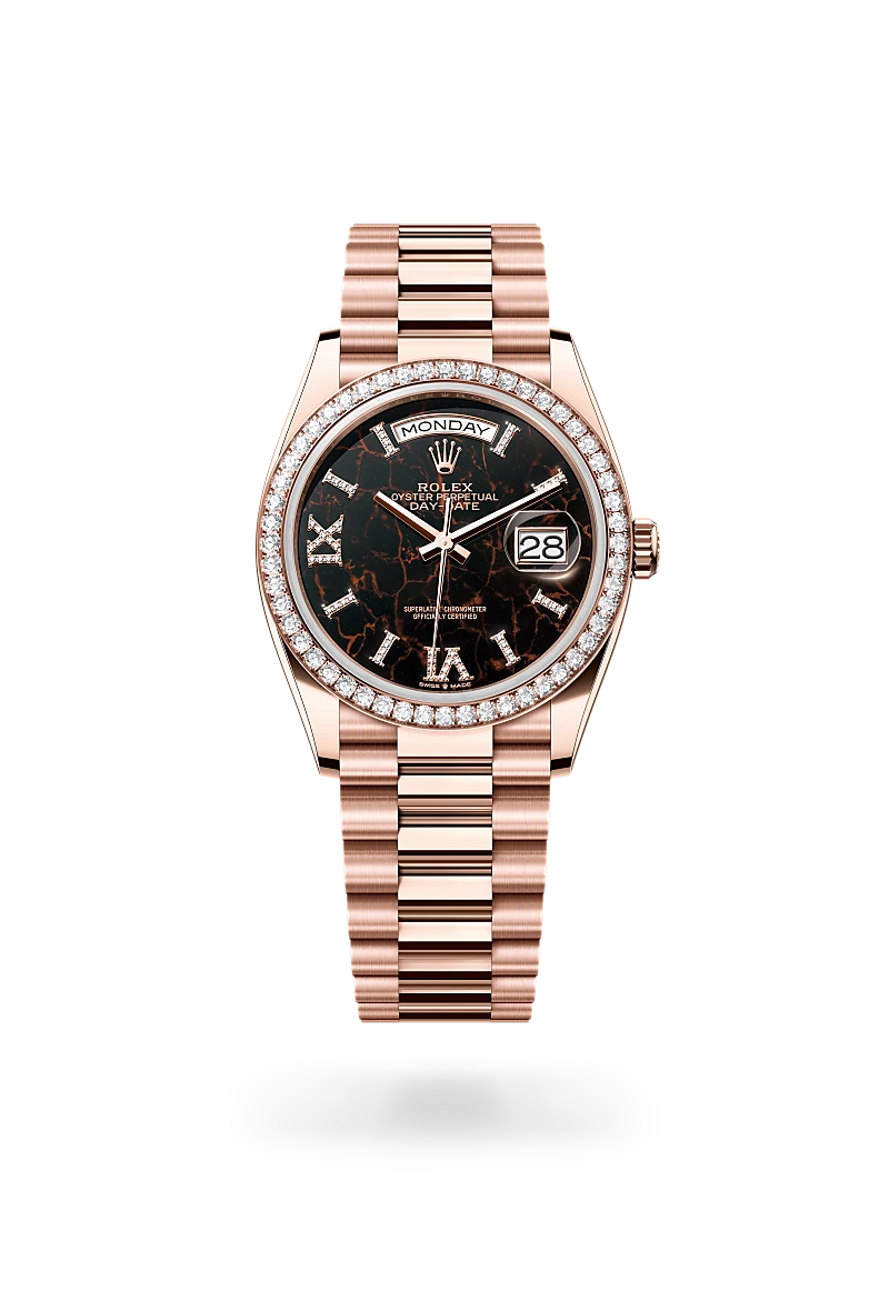 Rolex Day-Date 36, Oyster, 36 mm, or Everose et diamants, M128345RBR-0044