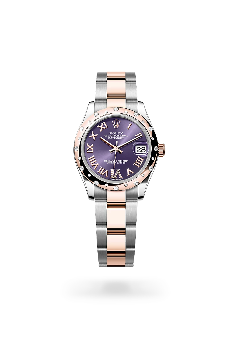 Rolex Datejust 31, Oyster, 31 mm, acier Oystersteel, or Everose et diamants, M278341RBR-0019