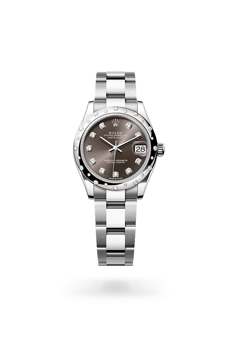 Rolex Datejust 31, Oyster, 31 mm, acier Oystersteel, or gris et diamants, M278344RBR-0007