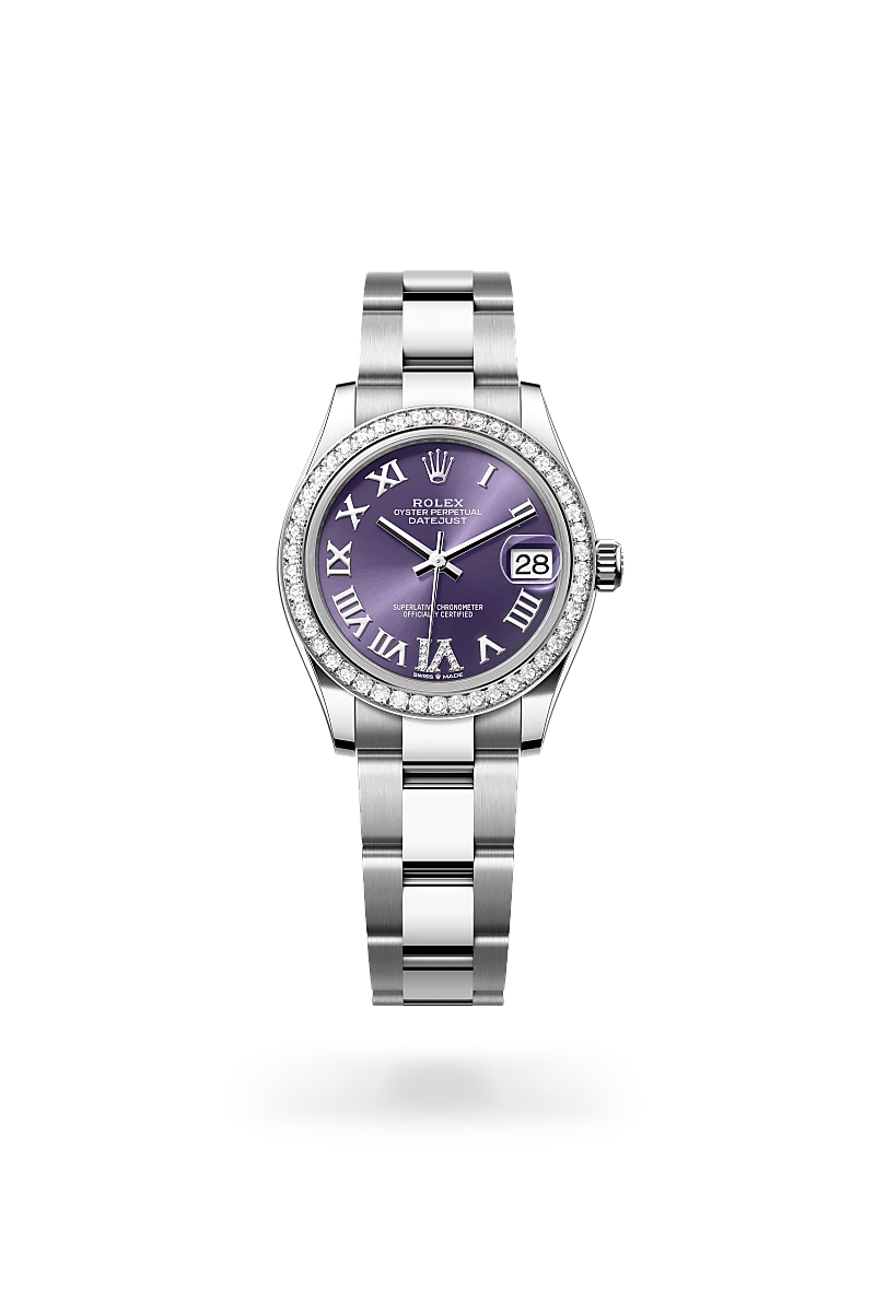 Rolex Datejust 31, Oyster, 31 mm, acier Oystersteel, or gris et diamants, M278384RBR-0029