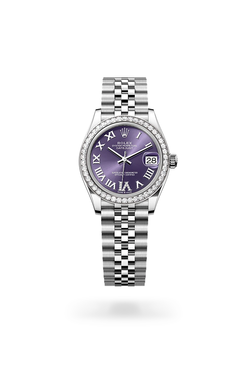 Rolex Datejust 31, Oyster, 31 mm, acier Oystersteel, or gris et diamants, M278384RBR-0030